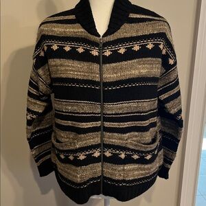 Madewell Black Zip-Up Striped Fair Isle Bomber Sweater jacket
